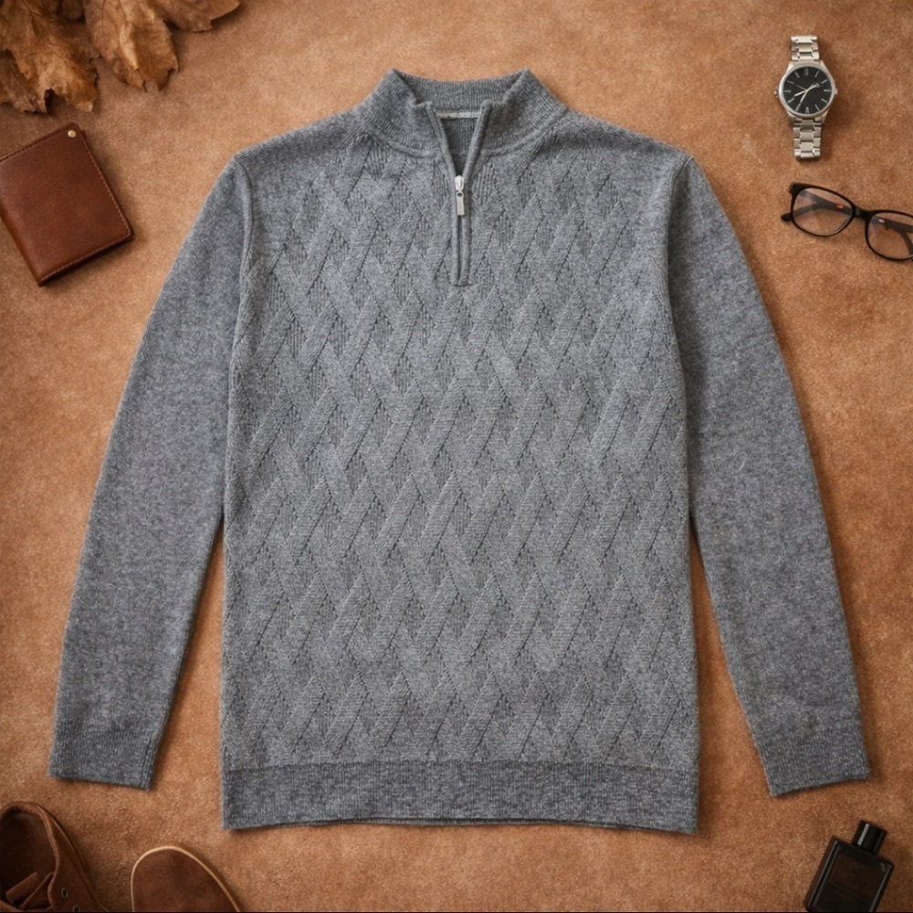 Tommy Bahama 1/4 Zip Pullover Mens 2XL Gray Cable Knit Sweater Preppy Old School